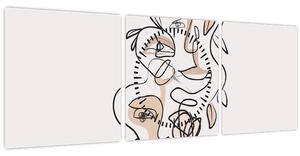 Obraz - Line art obličeje (s hodinami) (90x30 cm)