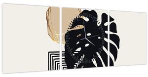 Obraz - Abstrakce s tropickými listy N⁰2 (s hodinami) (90x30 cm)