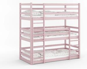 Patrová postel pro 3 děti Treko 80x160 Růžová