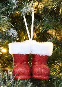 Sada vánočních ozdob na stromeček, Závěsné mikulášské boty s bílým kožešinovým lemem, 2ks, různé barvy na výběr Barva: Bílá