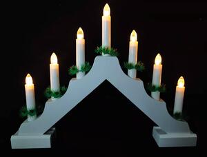 Vánoční dřevěný svícen ve tvaru pyramidy, bílé dřevo, 7 svíček, teplá bílá, na baterie