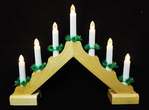 Vánoční dřevěný svícen ve tvaru pyramidy, přírodní dřevo, 7 svíček, teplá bílá, na baterie