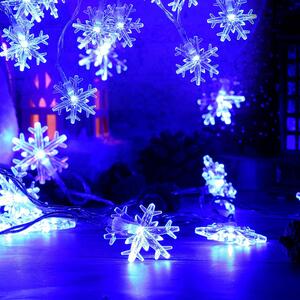 Vnitřní LED vánoční řetěz se sněhovými vločkami, modrá, 3m, 28 LED