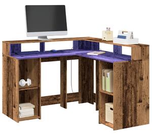 Psací stůl s LED světly old wood 130x130x91 cm kompozitní dřevo 3309454