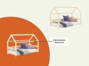 Domečková postel TERY s bočnicí 90x200 cm + matrace METROPOLIS - Nelakovaná, S jednou zábranou