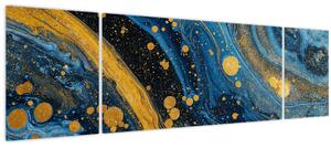Obraz - Modrá abstrakce se zlatem (170x50 cm)