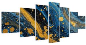 Obraz - Modrá abstrakce se zlatem (210x100 cm)