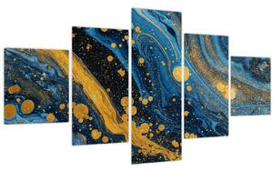 Obraz - Modrá abstrakce se zlatem (125x70 cm)