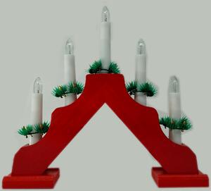 Vánoční dřevěný svícení ve tvaru pyramidy, červená, 5 svíček, teplá bílá