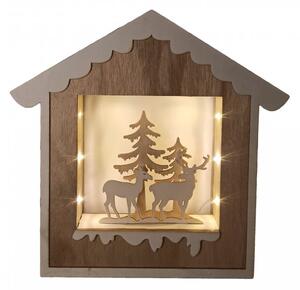 Vánoční dřevěná LED dekorace, jeleni v lese