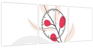 Obraz - Růžová florální abstrakce N⁰3 (s hodinami) (90x30 cm)