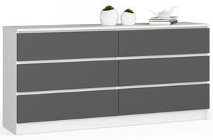 Komoda K160 6SZ - bílá/grafit
