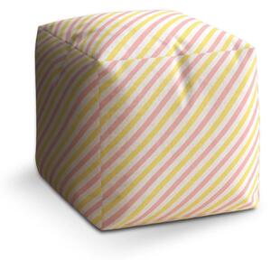 Sablio Taburet Cube Růžové a žluté pruhy - 40x40x40 cm