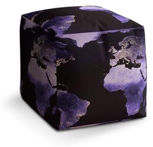 Sablio Taburet Cube Světelná mapa světa - 40x40x40 cm