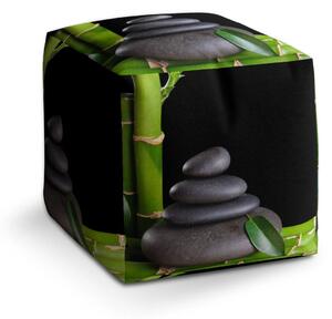 Sablio Taburet Cube Bambus a kameny - 40x40x40 cm