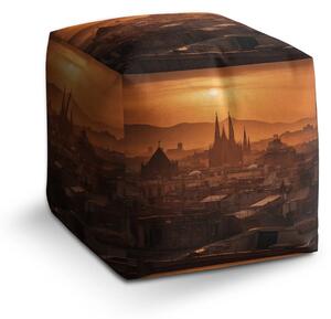 Sablio Taburet Cube Barcelona Night Skyline - 40x40x40 cm
