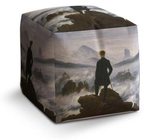 Sablio Taburet Cube Poutník nad mořem mlhy - Caspar David Friedrich - 40x40x40 cm
