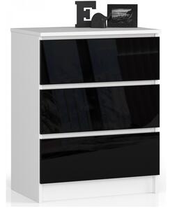 Komoda K60 3SZ - bílá/černá lesk