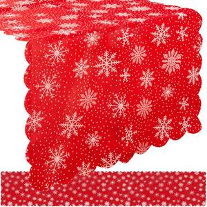 Ruhhy Vánoční běhoun na stůl, červený s bílými vločkami, 220x35cm, polyester