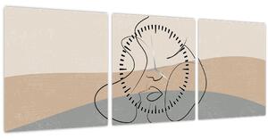 Obraz - Line art polibek (s hodinami) (90x30 cm)