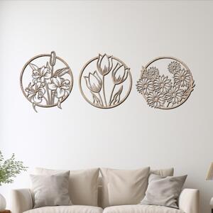 Dřevo života | Dřevěné dekorace na zeď KVĚTINY V KRUHU | Barva: Horský dub | Rozměry Ø: 40
