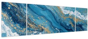 Obraz - Bleděmodrý mramor se zlatem II. (170x50 cm)
