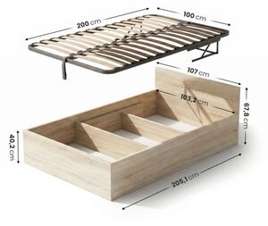Jednolůžková postel se zvedacím roštem 100x200 cm, dub sonoma