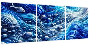 Obraz - Ryby ve vlnách (s hodinami) (90x30 cm)
