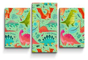 Sablio Obraz - 3-dílný Dinosauři v trávě - 75x50 cm
