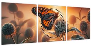 Obraz - Motýl v zapadajícím slunci (s hodinami) (90x30 cm)