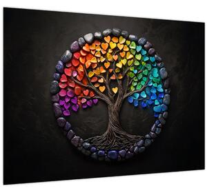 Obraz - Strom plný barevných srdcí (70x50 cm)
