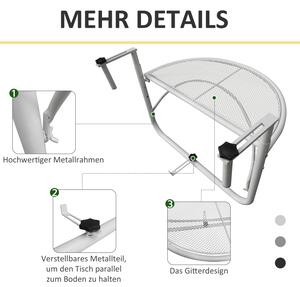 Outsunny Balkonový závěsný půlkruhový stolek výškově nastavitelný, Ø30 cm, bílý, 60 x 45 x 50 cm