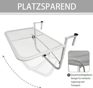 Outsunny Balkonový závěsný čtvercový stolek výškově nastavitelný, bílý, 60 x 56,5 x 45 cm