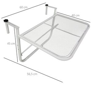 Outsunny Balkonový závěsný čtvercový stolek výškově nastavitelný, bílý, 60 x 56,5 x 45 cm