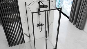Rea Rapid Slide Wall, 3-stěnný sprchový kout s posuvnými dveřmi 130 (dveře) x 80 (stěna) x 195 cm, 6mm čiré sklo, černý profil, KPL-09883