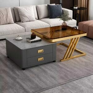 LuxuryForm DESIGN Konferenční stolek BOLT 70 × 70 / 60 × 60 cm – šedý / zlatý (set 2 ks)
