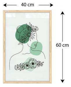 Allboards,Magnetický obraz- portrét ženy zelený č.1 60x40cm v přírodním dřevěném rámu, TM64D_00066