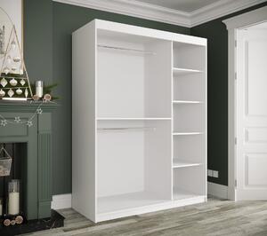 Šatní skříň s posuvnými dveřmi a zrcadly MAREILLE 4 - šířka 150 cm, bílá / bílý mramor