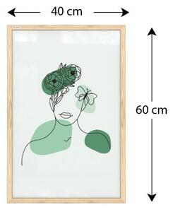 Allboards,Magnetický obraz- portrét ženy zelený č.2 60x40cm v přírodním dřevěném rámu, TM64D_00067