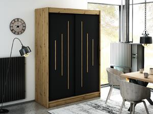 Šatní skříň s posuvnými dveřmi LURDES 7 - šířka 150 cm, dub artisan / černá