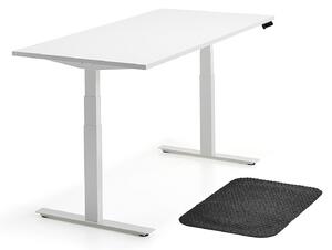AJ Produkty Sestava QBUS + STAND, výškově nastavitelný stůl, bílý + ergonomická podložka