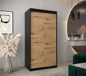 Skříň s posuvnými dveřmi v šířce 100 cm TIMEA - černá / dub artisan