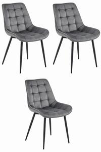 Set tří jídelních židlí BERA sametové tmavě šedé / černé nohy (3ks)