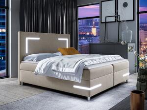Boxspringová manželská postel 180x200 MADENA - béžová + topper a LED osvětlení ZDARMA