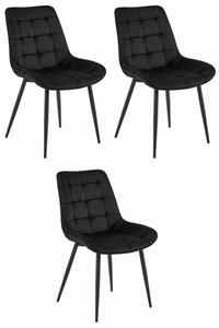 Set tří jídelních židlí BERA sametové černé / černé nohy (3ks)