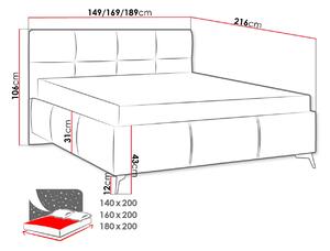 Manželská postel s úložným prostorem 140x200 TERCEIRA - šedá