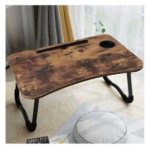 LAP-TABLE skládací dřevěný stůl v v rustikálním stylu na notebook, tablet - hnědý