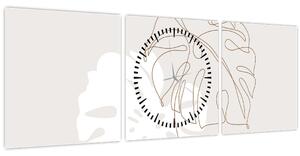 Obraz - Line art monstera N⁰2 (s hodinami) (90x30 cm)