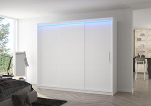 Velká šatní skříň 250 cm s LED osvětlením GADRIS - bílá