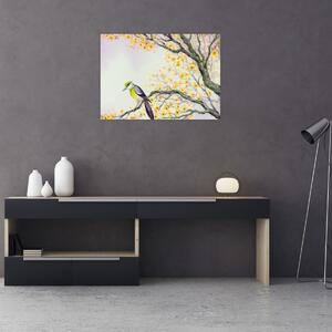 Obraz - Akvarelový ptáček na stromě (70x50 cm)